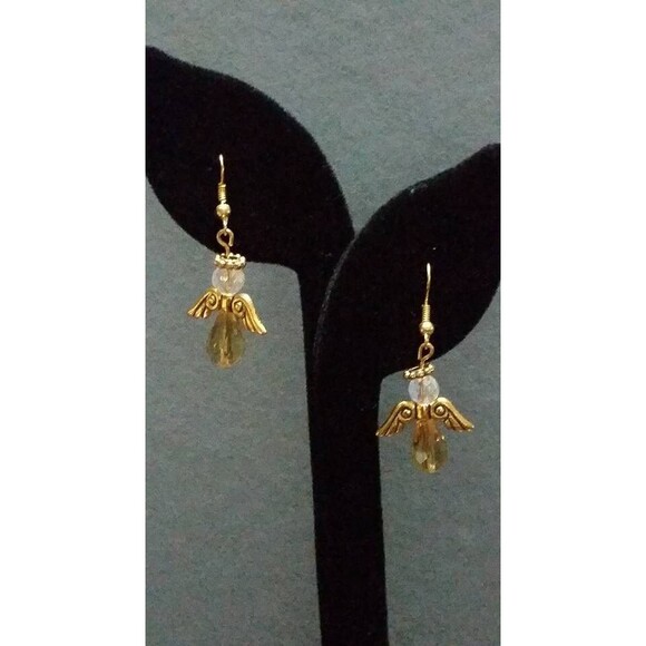Crystal Gold Dangle Angel Earrings- Christmas, Religious Jewelry - Picture 5 of 5